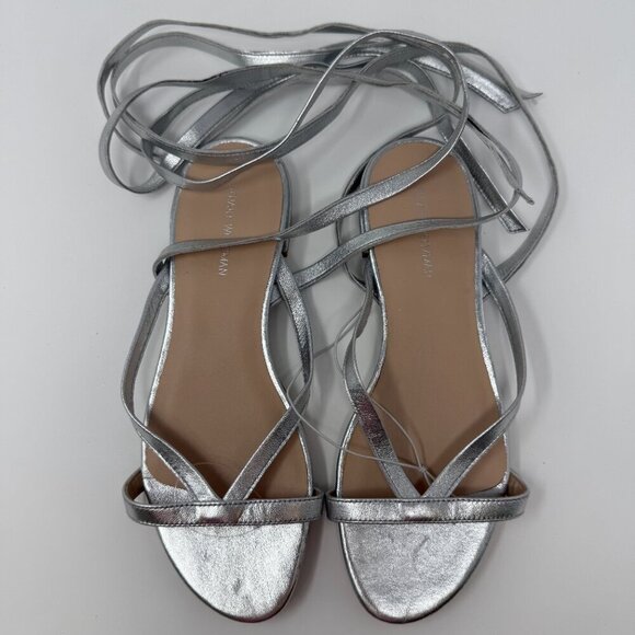 Stuart Weitzman Anita Metallic Leather Ankle Strap Flat Sandals Women's 7 NWOB - Picture 6 of 16